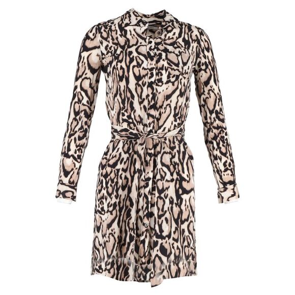 Diane von Furstenberg Taya Leopard Drawstring Shirtdress in Animal Print Silk